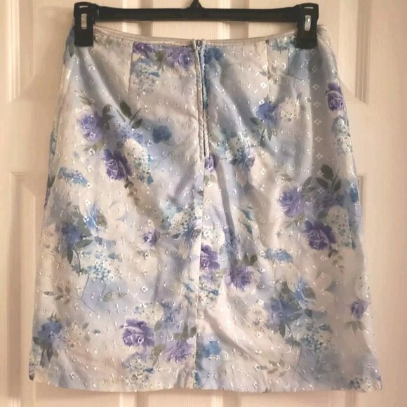 Exact Change Pastel Light Blue Floral Embroidered Lined Mini Skirt Size 11 Y2K - Picture 2 of 4